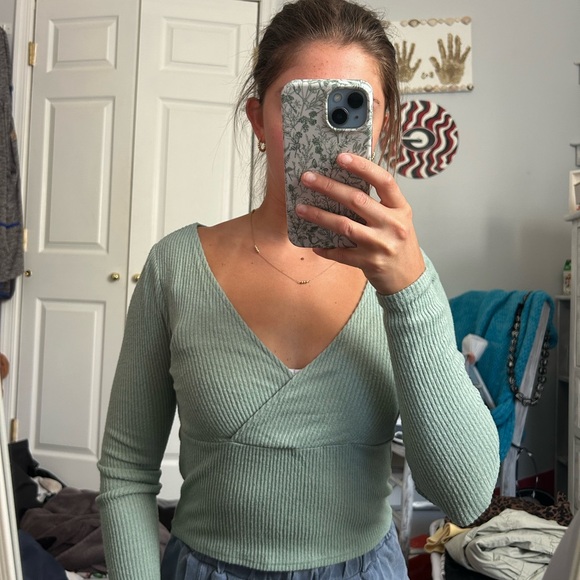 Sweaters - Sage Green Ribbed Long Sleeve Top